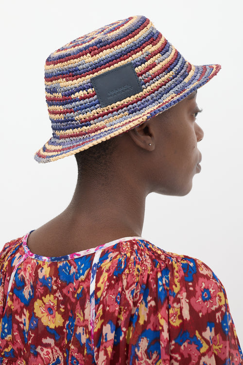 Isabel Marant Blue & Multicolour Raffia Yucata Bucket Hat