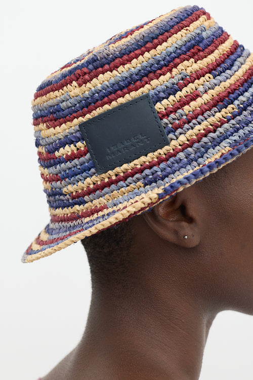 Isabel Marant Blue & Multicolour Raffia Yucata Bucket Hat