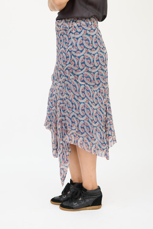 Isabel Marant Blue & Pink Silk Floral Skirt