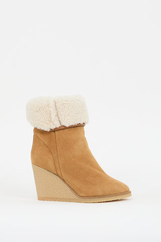 Isabel Marant Brown & Cream Suede Shearling Totam Wedge Boot