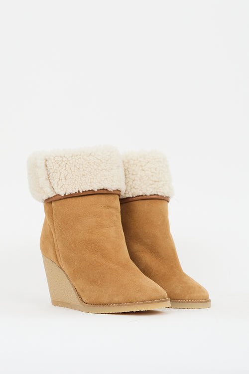 Isabel Marant Brown & Cream Suede Shearling Totam Wedge Boot