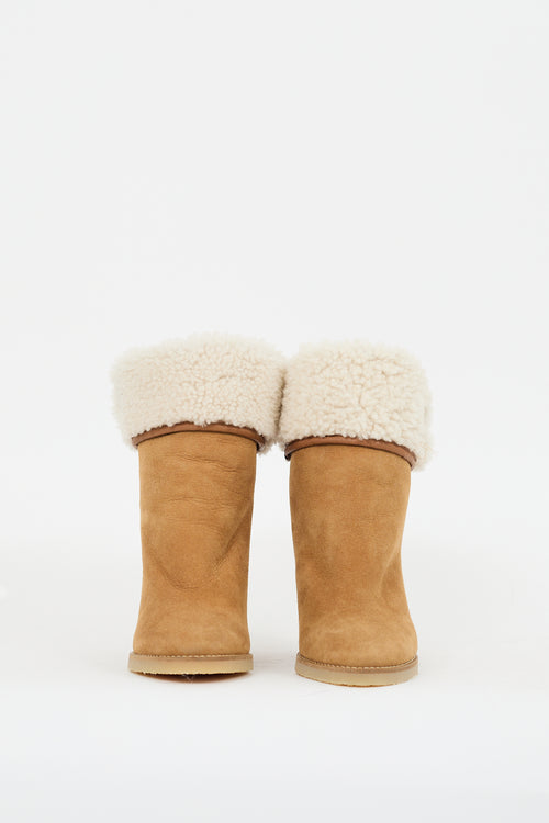 Isabel Marant Brown & Cream Suede Shearling Totam Wedge Boot