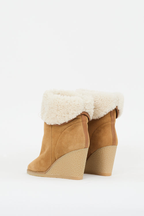 Isabel Marant Brown & Cream Suede Shearling Totam Wedge Boot