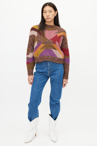 Isabel Marant Brown & Multi Knit Cropped Sweater