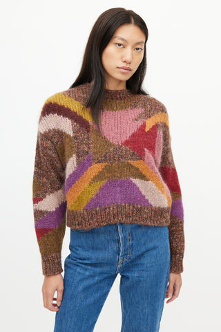 Isabel Marant Brown & Multi Knit Cropped Sweater