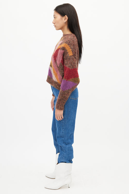 Isabel Marant Brown & Multi Knit Cropped Sweater
