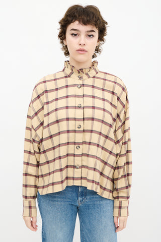 Beige & Burgundy Plaid Shirt