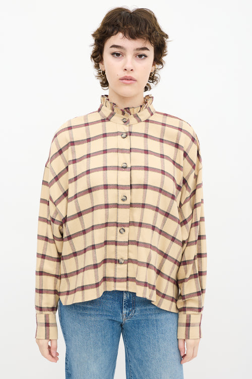 Beige & Burgundy Plaid Shirt