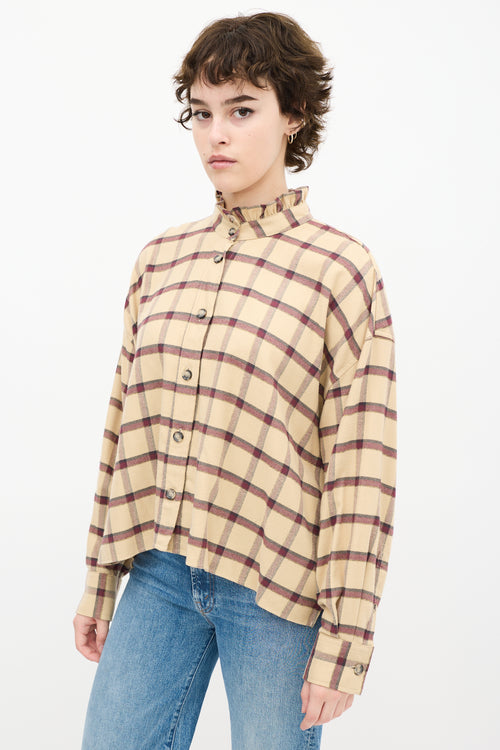 Beige & Burgundy Plaid Shirt