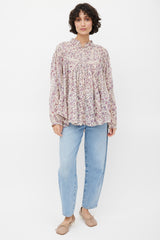 Isabel Marant Étoile Beige & Multicolour Floral Pleated Top
