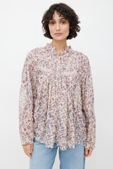 Isabel Marant Étoile Beige & Multicolour Floral Pleated Top