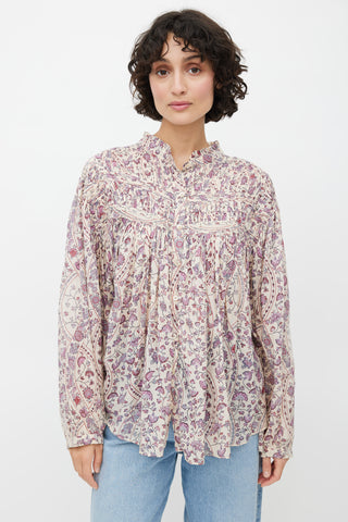 Isabel Marant Étoile Beige & Multicolour Floral Pleated Top