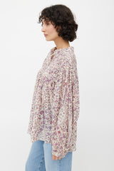 Isabel Marant Étoile Beige & Multicolour Floral Pleated Top
