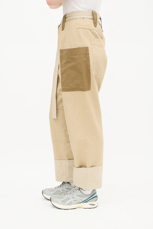 Beige Panelled Cropped Trouser