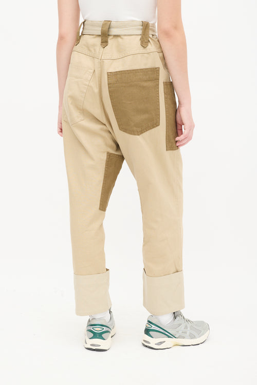 Beige Panelled Cropped Trouser