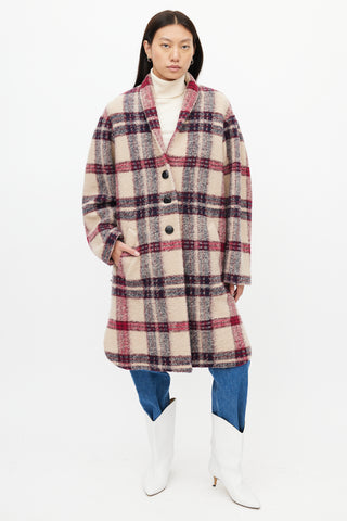 Isabel Marant Étoile Beige & Purple Check Gabriel Coat