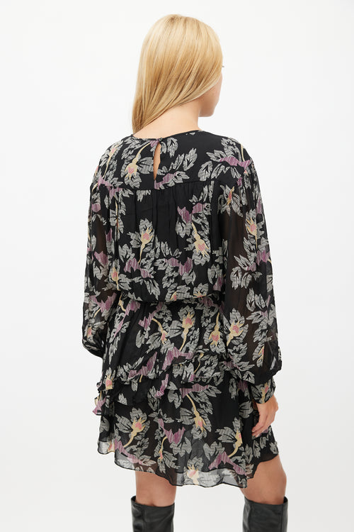 Isabel Marant Étoile Black & Multicolour Floral Ruffled Dress
