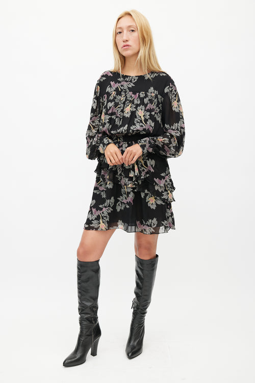 Isabel Marant Étoile Black & Multicolour Floral Ruffled Dress