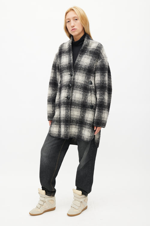 Isabel Marant Étoile Black & White Plaid Wool Coat