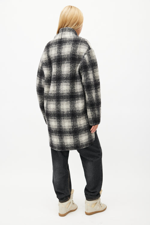 Isabel Marant Étoile Black & White Plaid Wool Coat