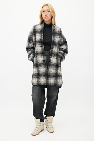 Isabel Marant Étoile Black & White Plaid Wool Coat