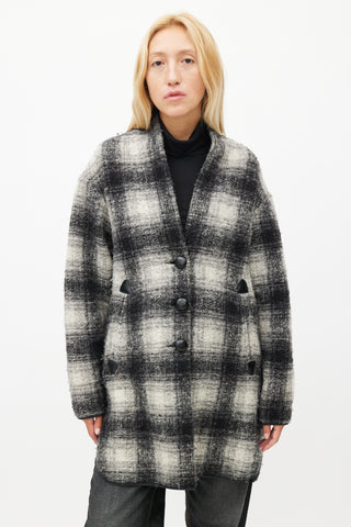 Isabel Marant Étoile Black & White Plaid Wool Coat