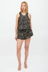 Isabel Marant Étoile Black & Beige Floral Ruffled Trim Romper