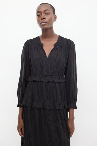 Isabel Marant Étoile Black Floral Embroidered Tiered Dress