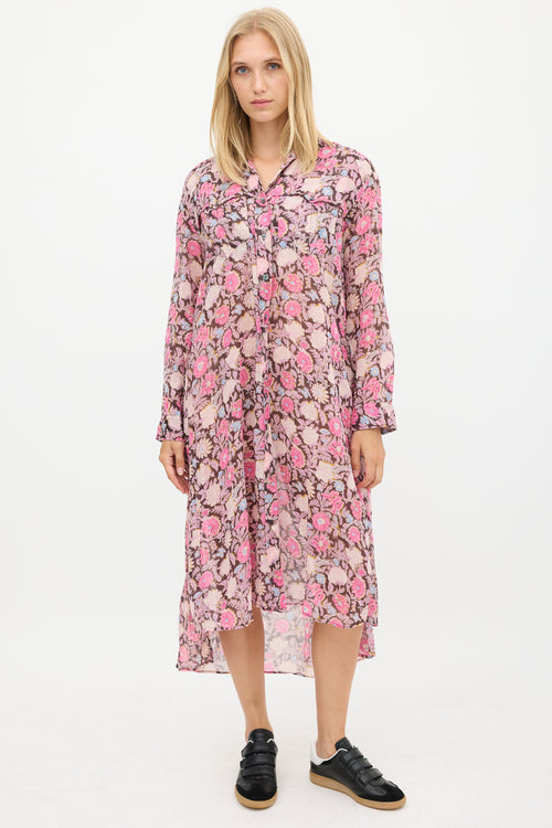 Isabel Marant Étoile Black & Pink Floral Shirt Dress