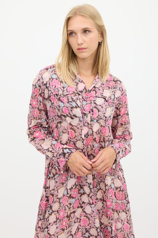 Isabel Marant Étoile Black & Pink Floral Shirt Dress