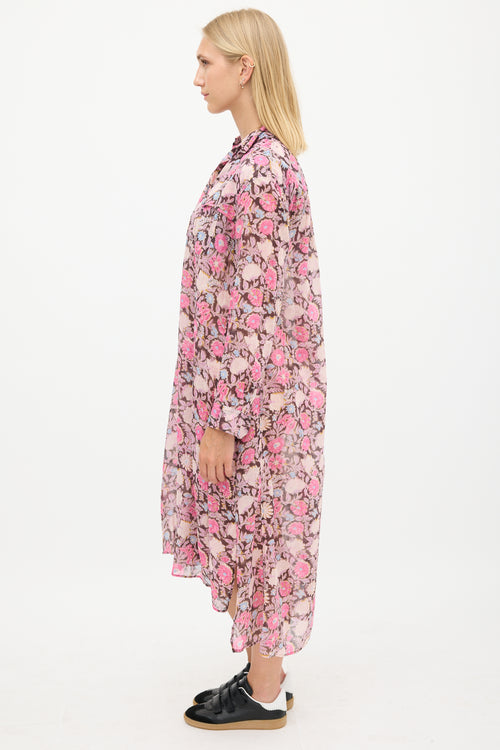 Isabel Marant Étoile Black & Pink Floral Shirt Dress