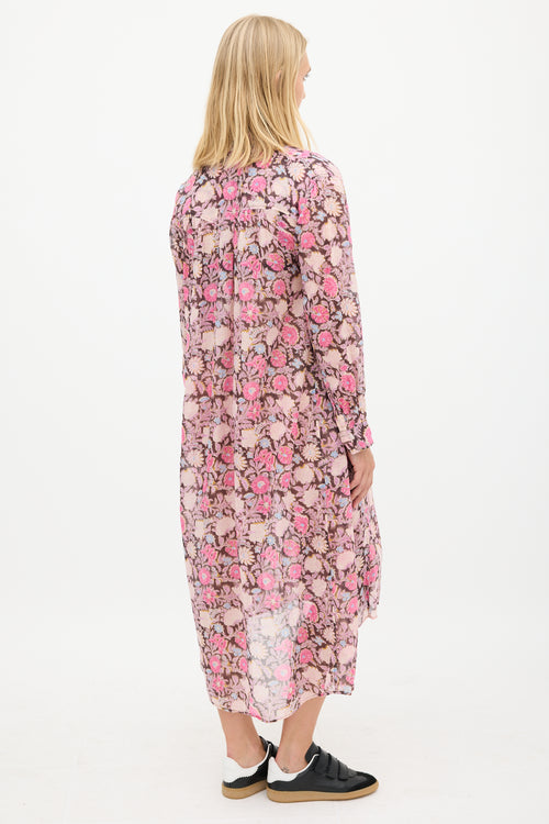 Isabel Marant Étoile Black & Pink Floral Shirt Dress