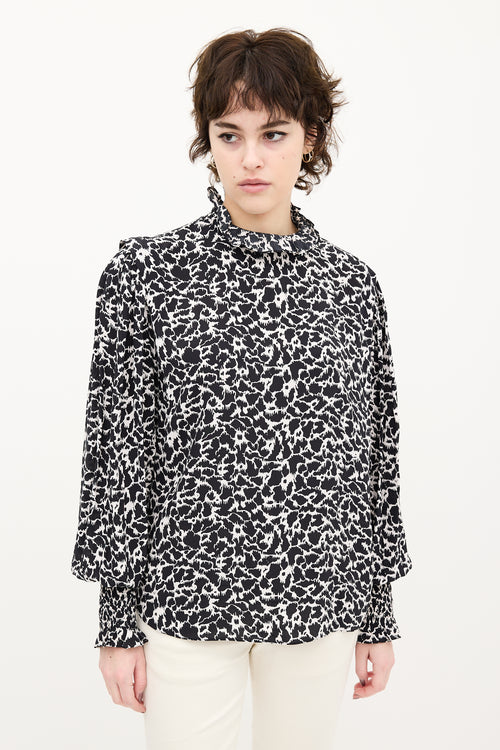 Isabel Marant Étoile Black & White Printed Mock Neck Blouse