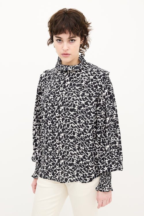 Isabel Marant Étoile Black & White Printed Mock Neck Blouse