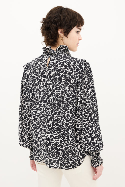 Isabel Marant Étoile Black & White Printed Mock Neck Blouse