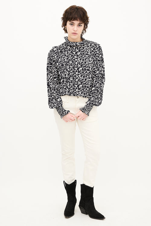 Isabel Marant Étoile Black & White Printed Mock Neck Blouse