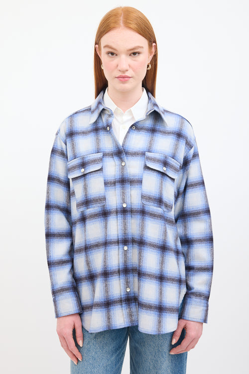 Isabel Marant Étoile Blue & Black Wool Plaid Marcela Shirt