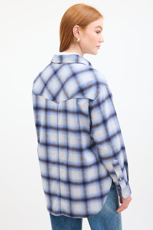 Isabel Marant Étoile Blue & Black Wool Plaid Marcela Shirt