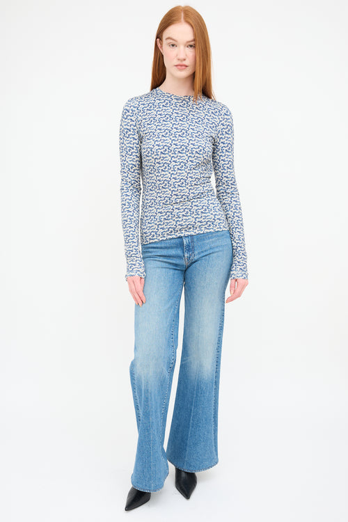 Isabel Marant Étoile Blue & Cream Leonio Printed Stretch Top