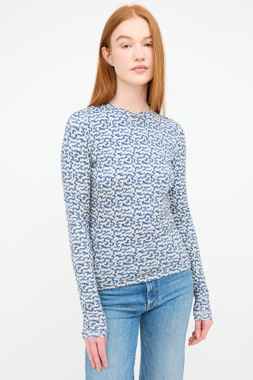 Isabel Marant Étoile Blue & Cream Leonio Printed Stretch Top