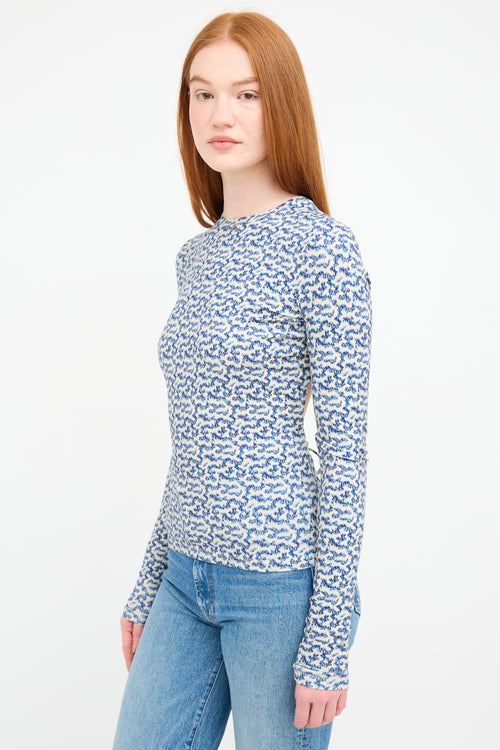 Isabel Marant Étoile Blue & Cream Leonio Printed Stretch Top
