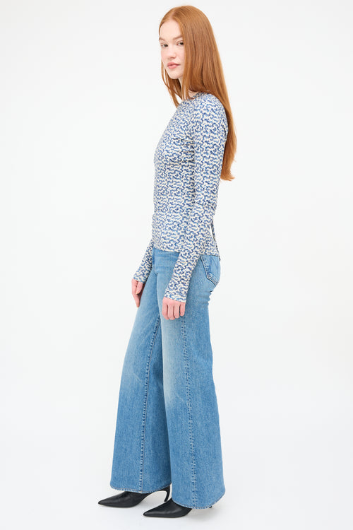 Isabel Marant Étoile Blue & Cream Leonio Printed Stretch Top