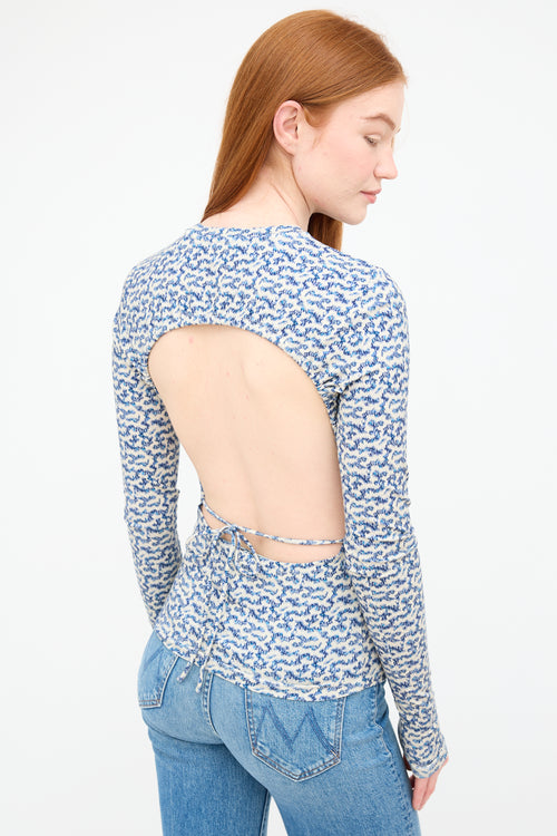 Isabel Marant Étoile Blue & Cream Leonio Printed Stretch Top