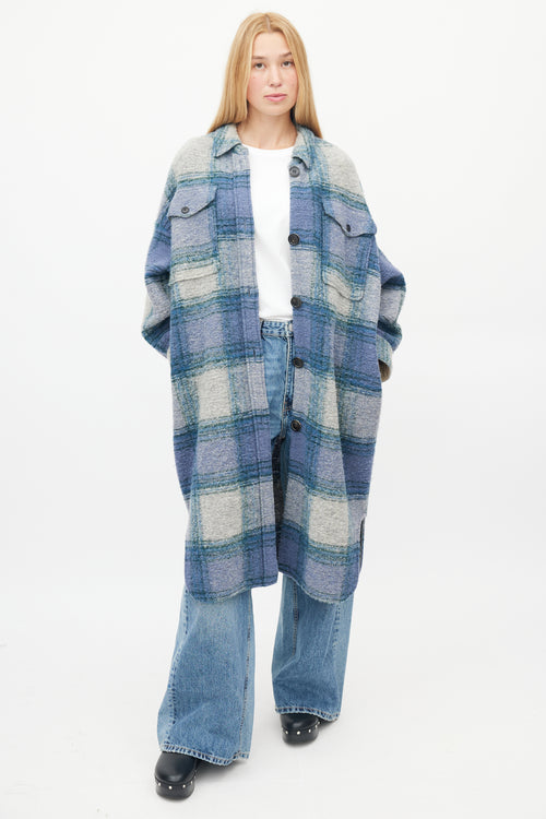 Isabel Marant Étoile Blue & Grey Plaid Button Up Shacket