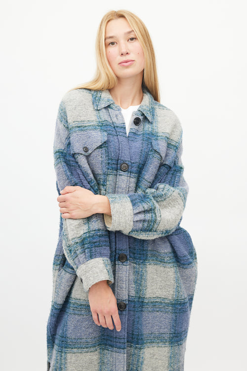Isabel Marant Étoile Blue & Grey Plaid Button Up Shacket