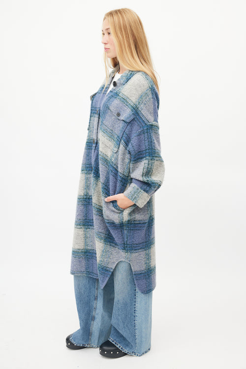 Isabel Marant Étoile Blue & Grey Plaid Button Up Shacket