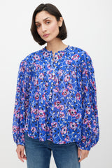 Isabel Marant Étoile Blue & Multicolour Ruffled Floral Top