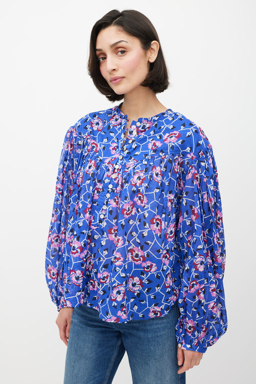 Isabel Marant Étoile Blue & Multicolour Ruffled Floral Top