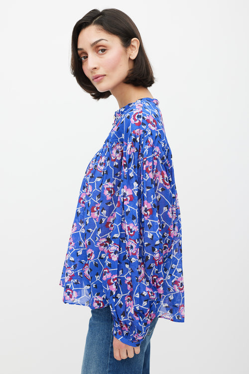 Isabel Marant Étoile Blue & Multicolour Ruffled Floral Top