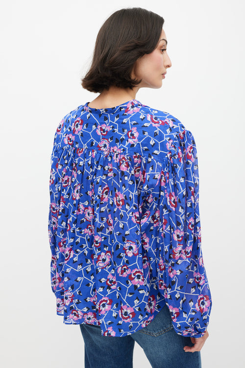 Isabel Marant Étoile Blue & Multicolour Ruffled Floral Top